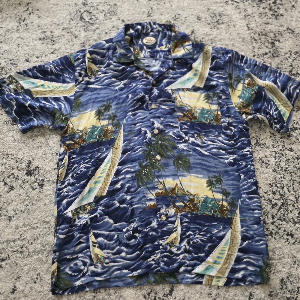 Vintage Tommy Bahama Hawaiian Shirt Mens L 100% Cotton Button Up Shortsleeve